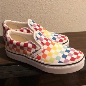 VANS kids Rainbow Checkered slip on sneakers NEW